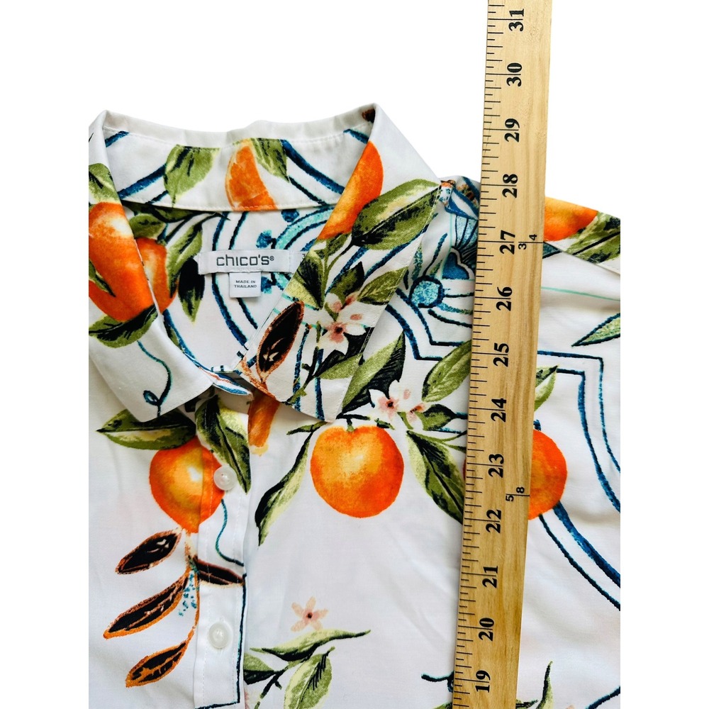 Italian Summer Chicos Orange Citrus Tile Print Button Up Shirt 3 XL Coastal - Picture 5 of 7